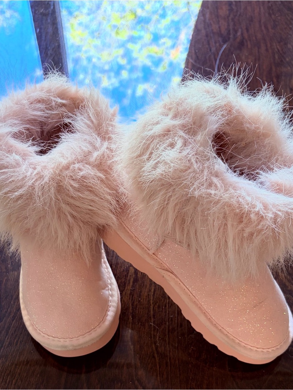 UGG Girls Sparkle Pink Faux-Fur Ankle Boots